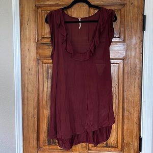 Free people maroon/burgundy racerback ruffle tank sz L